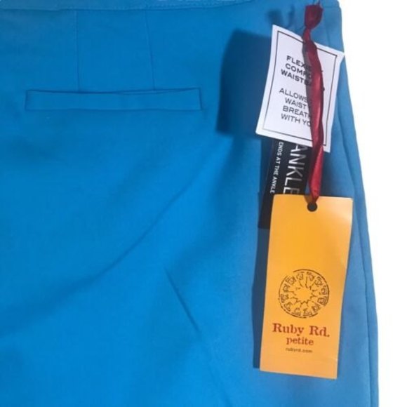 Ruby Rd. Capri Crop  pants women size 16P Teal Waistband Elastic Summer NWT $60 - Picture 9 of 11